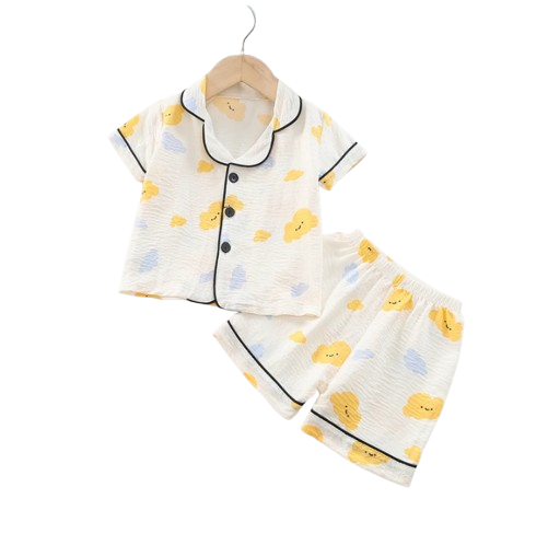 The Adhara - Baby Unisex Cute Print Pajamas Set - Yellow Clouds Print