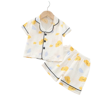 The Adhara - Baby Unisex Cute Print Pajamas Set - Yellow Clouds Print