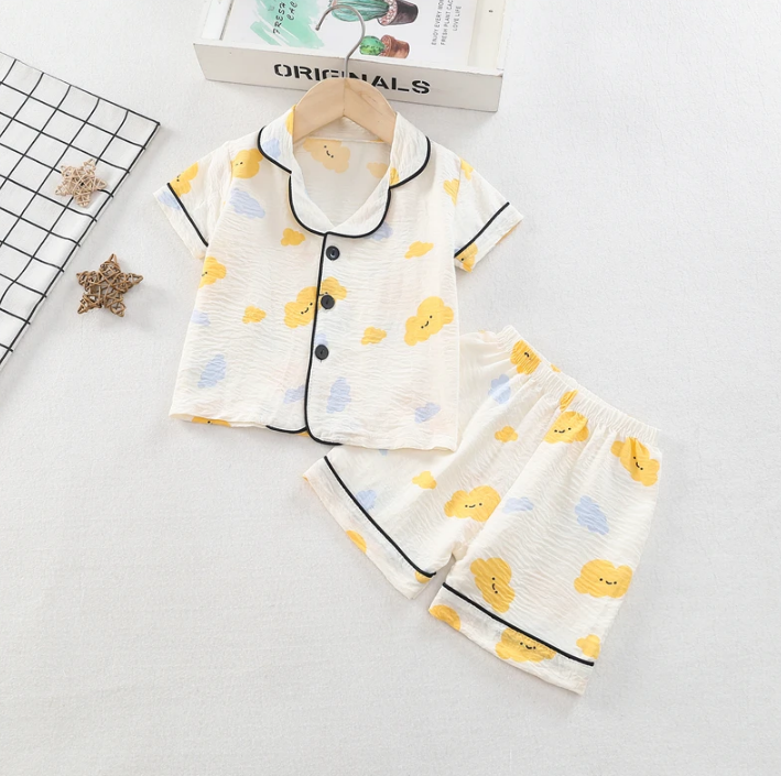 The Adhara - Baby Unisex Cute Print Pajamas Set - Yellow Clouds Print