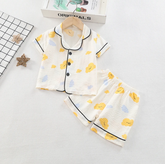 The Adhara - Baby Unisex Cute Print Pajamas Set - Yellow Clouds Print