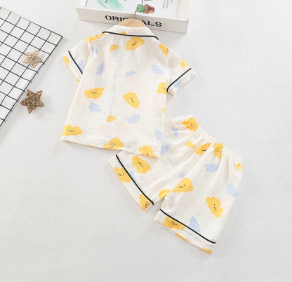 The Adhara - Baby Unisex Cute Print Pajamas Set - Yellow Clouds Print