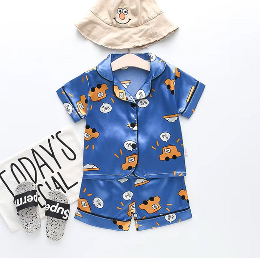 The Matheo - Baby Boy Cute Blue Cars Print Pajamas Set