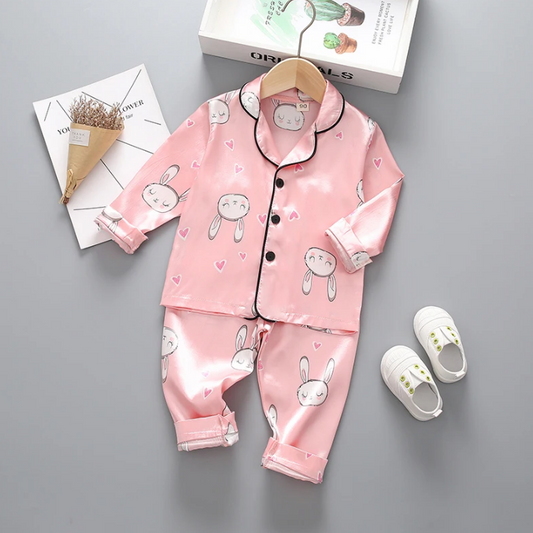 The Maeve - Baby Girl Cute Print Pajamas Set - Pink Rabbit Print