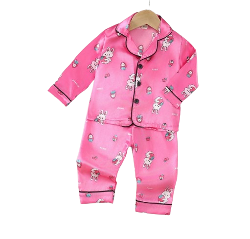 The Maeve - Baby Girl Cute Print Pajamas Set - Dark Pink Rabbit Print