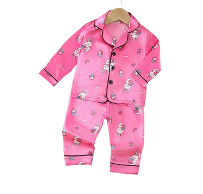 The Maeve - Baby Girl Cute Print Pajamas Set - Dark Pink Rabbit Print