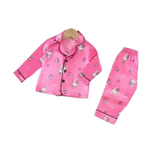 The Maeve - Baby Girl Cute Print Pajamas Set - Dark Pink Rabbit Print