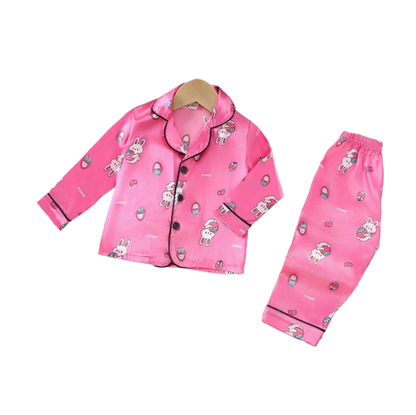 The Maeve - Baby Girl Cute Print Pajamas Set - Dark Pink Rabbit Print