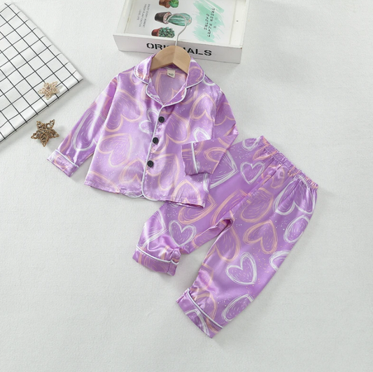 The Maeve - Baby Girl Cute Print Pajamas Set - Purple Heart Print