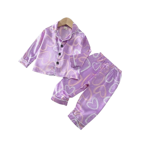 The Maeve - Baby Girl Cute Print Pajamas Set - Purple Heart Print