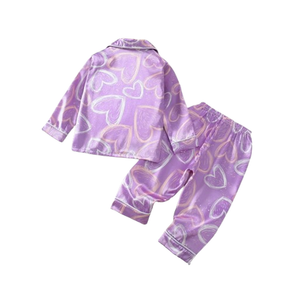 The Maeve - Baby Girl Cute Print Pajamas Set - Purple Heart Print