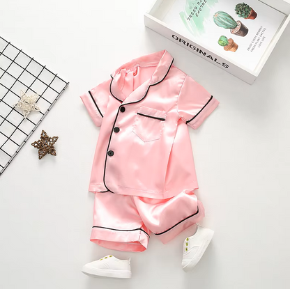 The Elodie - Baby Girl Cute Print Pajamas Set - Plain Pink