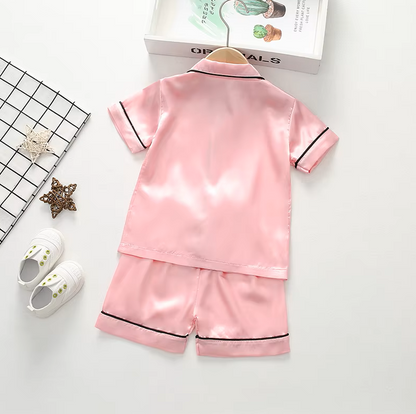 The Elodie - Baby Girl Cute Print Pajamas Set - Plain Pink