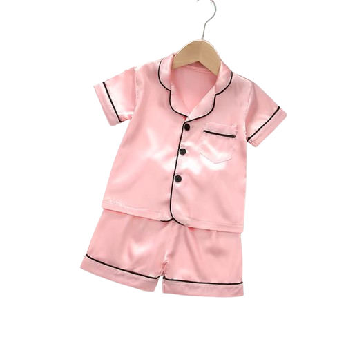 The Elodie - Baby Girl Cute Print Pajamas Set - Plain Pink