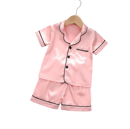 The Elodie - Baby Girl Cute Print Pajamas Set - Plain Pink