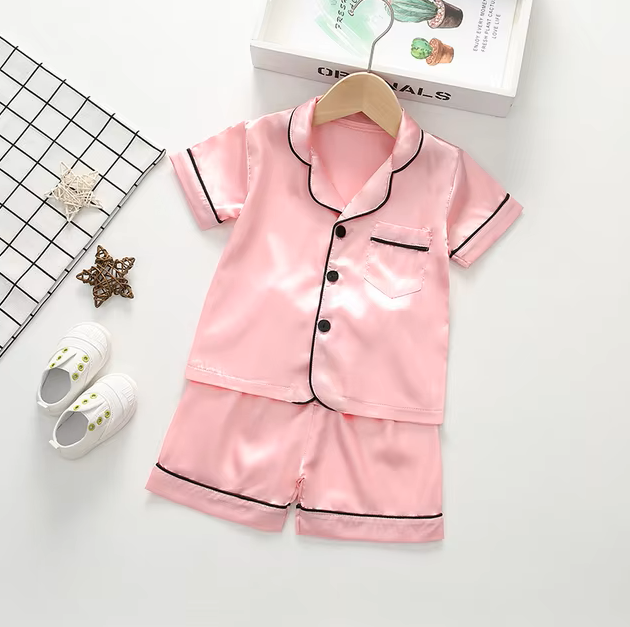 The Elodie - Baby Girl Cute Print Pajamas Set - Plain Pink