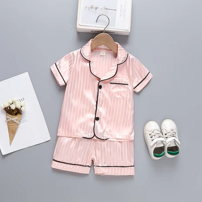 The Elodie - Baby Girl Cute Print Pajamas Set - Stripe Pink