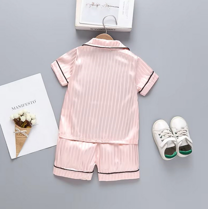 The Elodie - Baby Girl Cute Print Pajamas Set - Stripe Pink