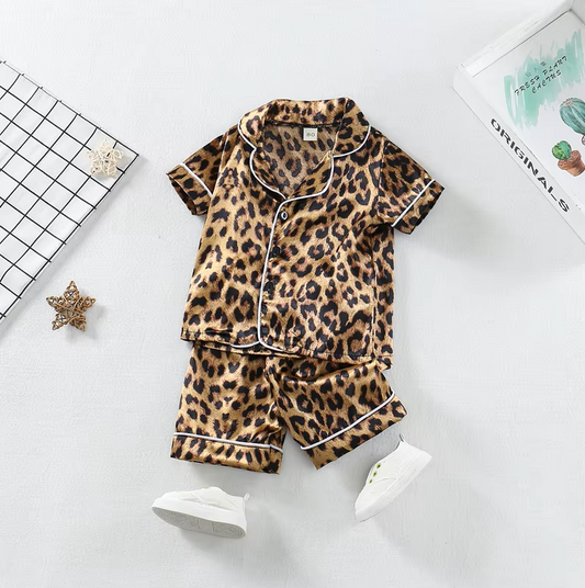 The Eloise - Baby Girl Cute Print Pajamas Set - Leopard Print