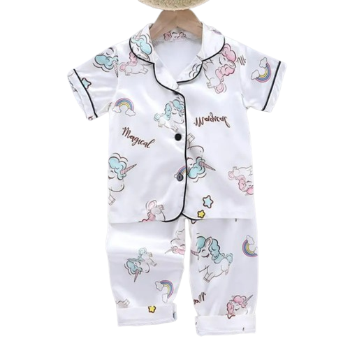 The Clara - Baby Girl White Unicorn Print Cartoon Pajamas