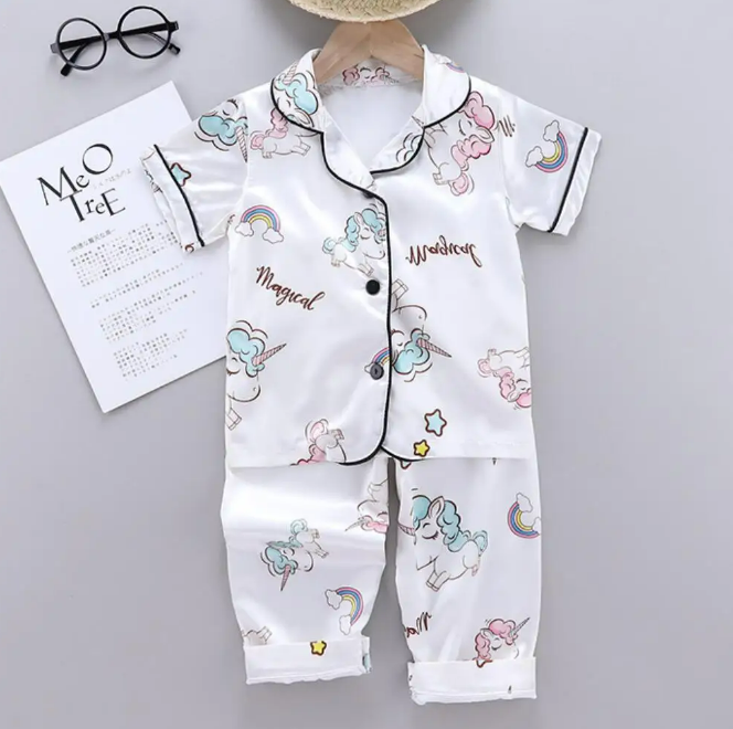 The Clara - Baby Girl White Unicorn Print Cartoon Pajamas