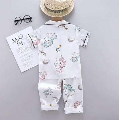 The Clara - Baby Girl White Unicorn Print Cartoon Pajamas