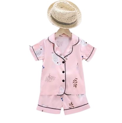 The Adrian - Baby Unisex Pink Silk Short-Sleeved Pajamas