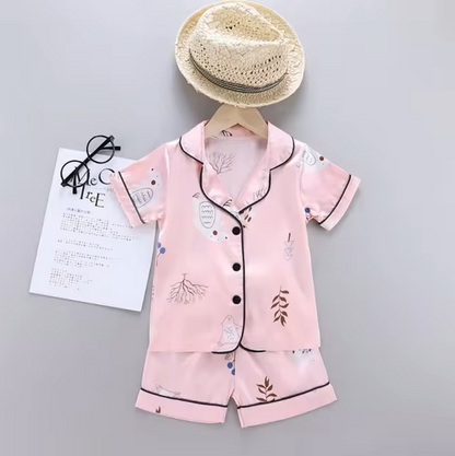 The Adrian - Baby Unisex Pink Silk Short-Sleeved Pajamas