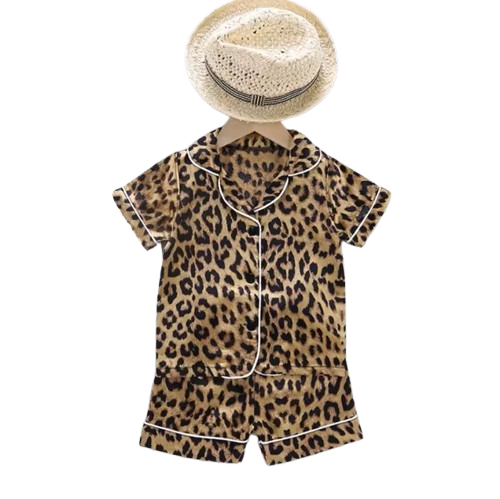 The Adrian - Baby Unisex Leopard Silk Short-Sleeved Pajamas