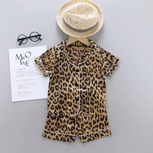 The Adrian - Baby Unisex Leopard Silk Short-Sleeved Pajamas