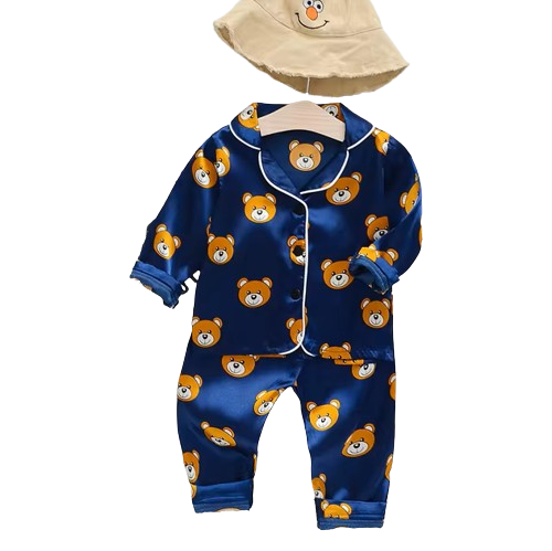 The Aziel - Baby Navy Blue Bear Print Pajamas Set