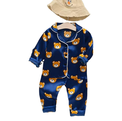 The Aziel - Baby Navy Blue Bear Print Pajamas Set