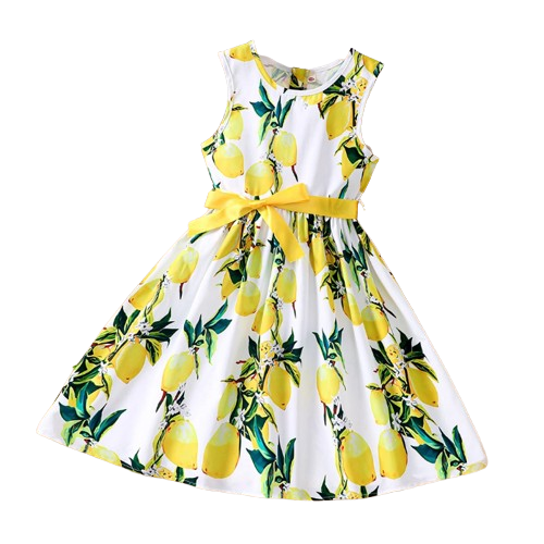 The Daphne - Baby Girl Romantic Yellow Floral Countryside Vacation Style Bow & Tie Dress