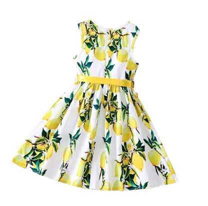 The Daphne - Baby Girl Romantic Yellow Floral Countryside Vacation Style Bow & Tie Dress