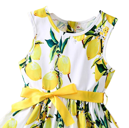 The Daphne - Baby Girl Romantic Yellow Floral Countryside Vacation Style Bow & Tie Dress