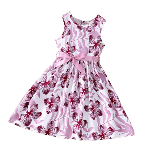 The Daphne - Baby Girl Romantic Purple Floral Countryside Vacation Style Bow & Tie Dress