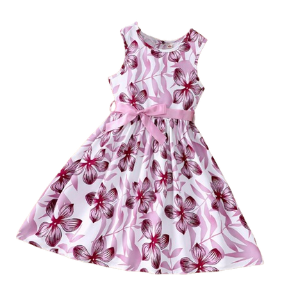 The Daphne - Baby Girl Romantic Purple Floral Countryside Vacation Style Bow & Tie Dress