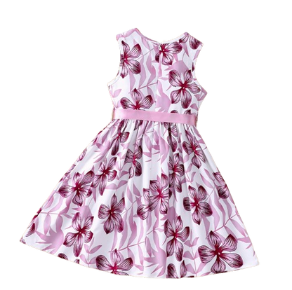 The Daphne - Baby Girl Romantic Purple Floral Countryside Vacation Style Bow & Tie Dress