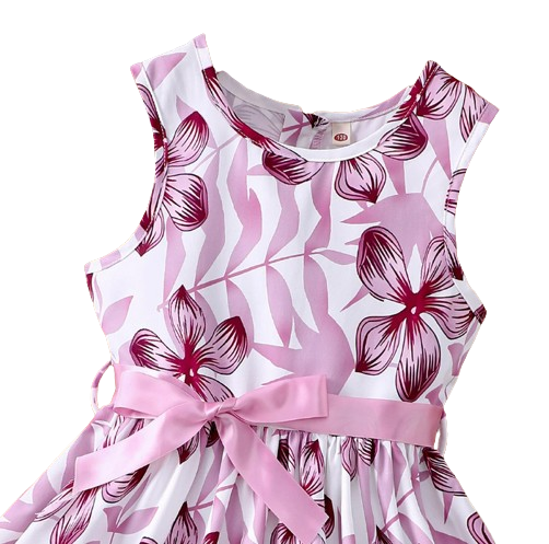 The Daphne - Baby Girl Romantic Purple Floral Countryside Vacation Style Bow & Tie Dress