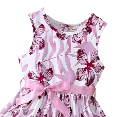 The Daphne - Baby Girl Romantic Purple Floral Countryside Vacation Style Bow & Tie Dress