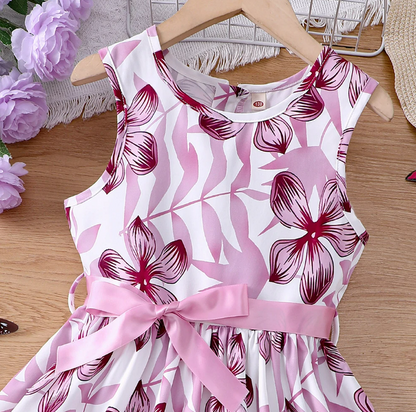 The Daphne - Baby Girl Romantic Purple Floral Countryside Vacation Style Bow & Tie Dress