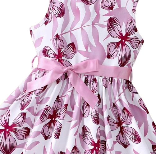 The Daphne - Baby Girl Romantic Purple Floral Countryside Vacation Style Bow & Tie Dress