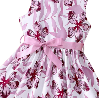 The Daphne - Baby Girl Romantic Purple Floral Countryside Vacation Style Bow & Tie Dress