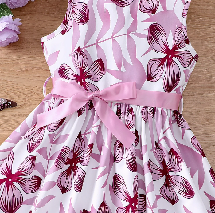 The Daphne - Baby Girl Romantic Purple Floral Countryside Vacation Style Bow & Tie Dress