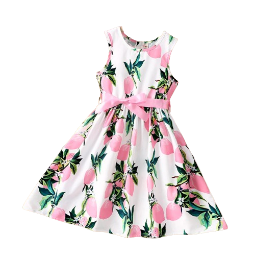 The Daphne - Baby Girl Romantic Pink Floral Countryside Vacation Style Bow & Tie Dress