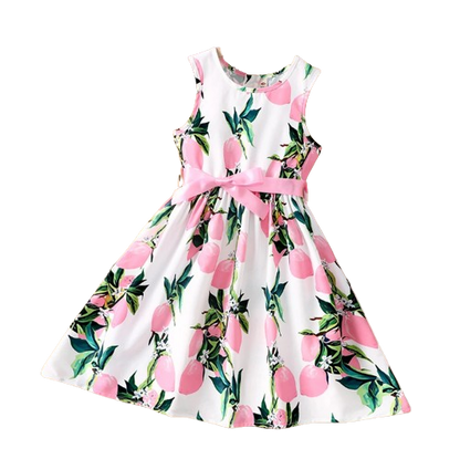 The Daphne - Baby Girl Romantic Pink Floral Countryside Vacation Style Bow & Tie Dress