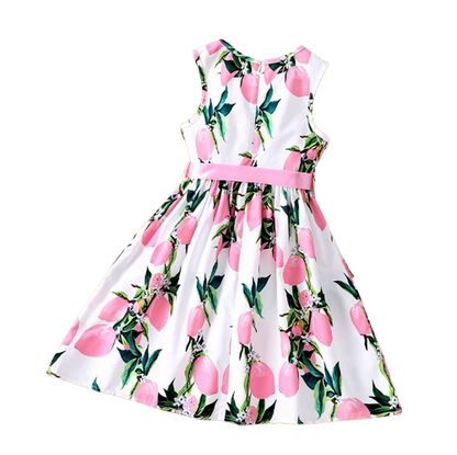 The Daphne - Baby Girl Romantic Pink Floral Countryside Vacation Style Bow & Tie Dress