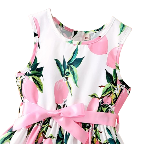 The Daphne - Baby Girl Romantic Pink Floral Countryside Vacation Style Bow & Tie Dress