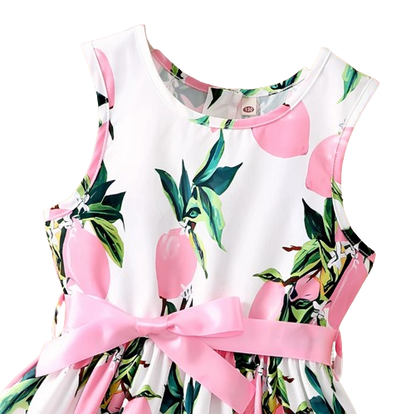 The Daphne - Baby Girl Romantic Pink Floral Countryside Vacation Style Bow & Tie Dress