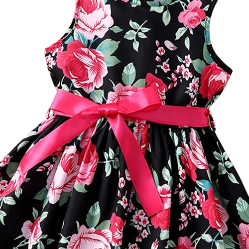 The Daphne - Baby Girl Romantic Black Floral Countryside Vacation Style Bow & Tie Dress