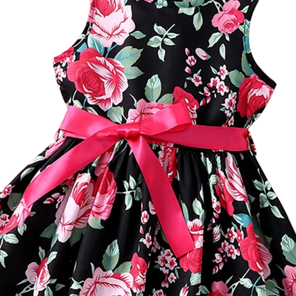 The Daphne - Baby Girl Romantic Black Floral Countryside Vacation Style Bow & Tie Dress